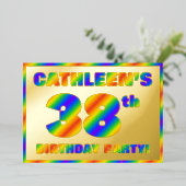 38th Birthday Party —おもしろい、レインボースペクトル「38」 箔招待状 (立ち正面)