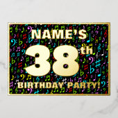 38th Birthday Party —おもしろい、音楽カラフル記号 箔招待状 (正面)