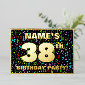 38th Birthday Party —おもしろい、音楽カラフル記号 箔招待状 (立ち正面)
