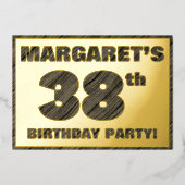 38th Birthday Party — はっきりした Wood Grainフェイク文字 箔招待状 (正面)