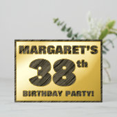 38th Birthday Party — はっきりした Wood Grainフェイク文字 箔招待状 (立ち正面)