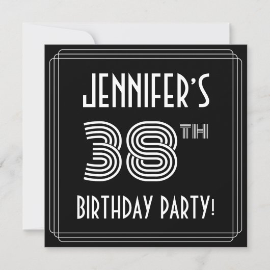 38th Birthday Party:アールデコスタイル(名前をカスタムする付) 招待状 (正面)