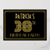 38th Birthday Party —アールデコスタイル「38」 +名前 箔招待状 (正面)