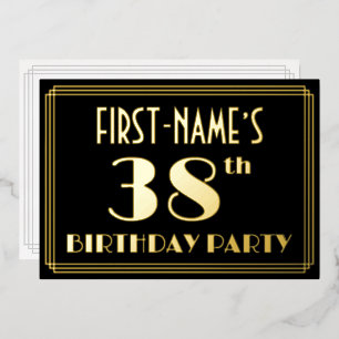 38th Birthday Party:アールデコルック"38"、名前 箔招待状