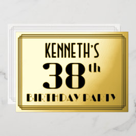 38th Birthday Party:アールデコ「38」と名前 箔招待状