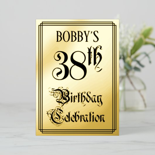 38th Birthday Party – スクリプエレガントト+名前をカスタムする 箔招待状 (立ち正面)