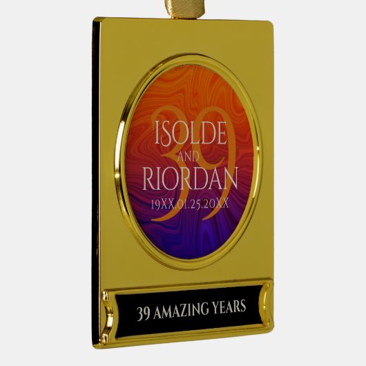 39エレガントth Agateの結婚記念日お祝い ゴールドプレートバナーオーナメント (右)