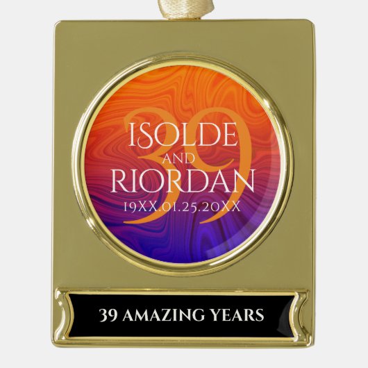 39エレガントth Agateの結婚記念日お祝い ゴールドプレートバナーオーナメント (正面)