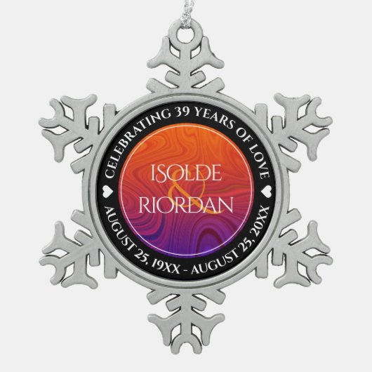 39エレガントth Agateの結婚記念日お祝い スノーフレークピューターオーナメント (正面)