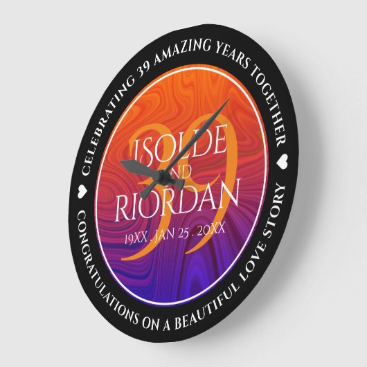 39エレガントth Agateの結婚記念日お祝い ラージ壁時計 (傾斜)