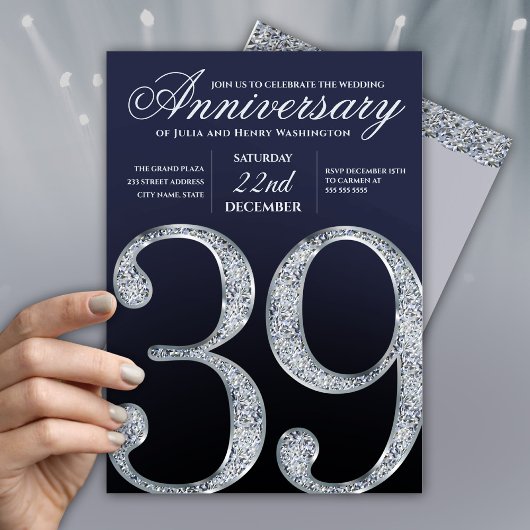 39周年記念ダイヤモンドシルバー紺デザイン 招待状