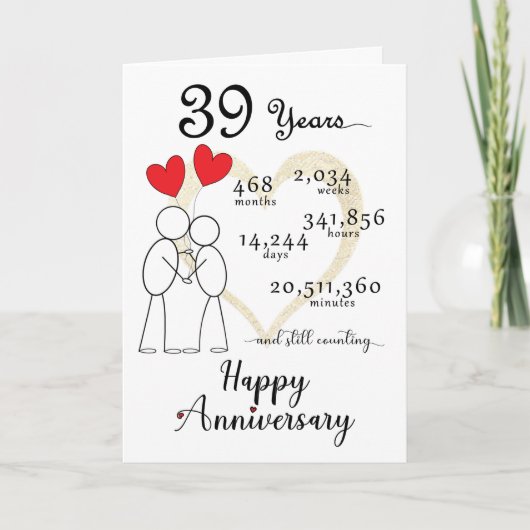 39周年記念結婚カードとハートバルーン サンキューカード (正面)