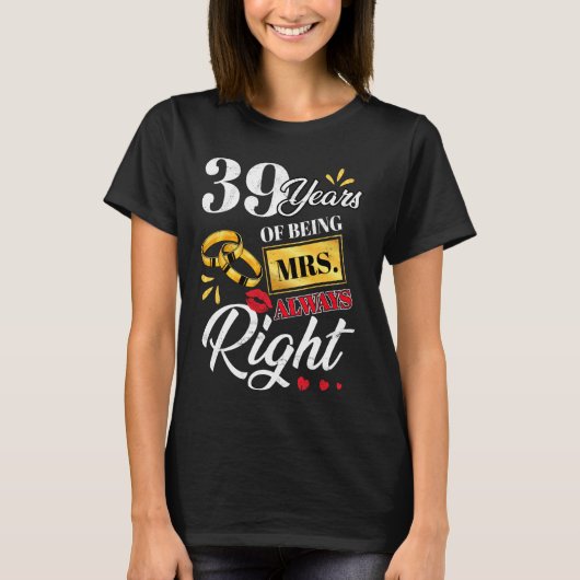 39年は常に正しいカップルおもしろいアン Tシャツ (正面)