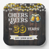39歳の誕生日おめでとう レトロな乾杯とビール ペーパープレート (正面)