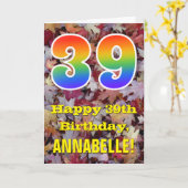 39歳の誕生日おめでとう; 田舎風の秋の葉; 虹色の「39」 カード (黄色い花)
