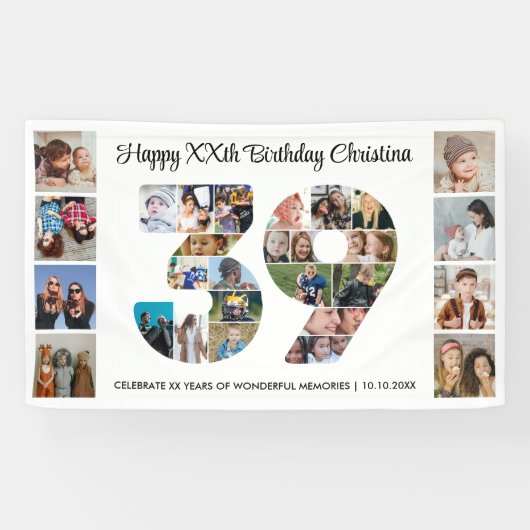 39歳の誕生日パーティーナンバー39フォトコラージュ 横断幕 (横)