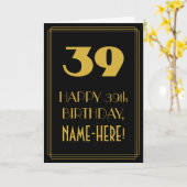 39歳の誕生日～アールデコ調の見た目「39」と名前 カード (黄色い花)