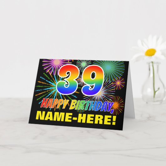 39歳の誕生日: 大胆で楽しい、打ち上げ花火、虹色 39 カード (小さな植物)