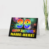 39歳の誕生日: 大胆で楽しい、打ち上げ花火、虹色 39 カード (正面)