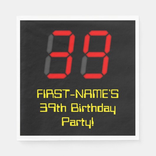 39歳の誕生日:赤い電卓風デザインの「39」+名前 スタンダードランチョンナプキン (正面)