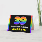 39誕生日カラフル:レインボー# 39,名前をカスタムする カード (正面)