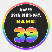 39誕生日カラフル:レインボー# 39,名前をカスタムする ラウンドシール (正面)