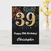 39誕生日レインボー花火ブラック&金ゴールド カード (黄色い花)