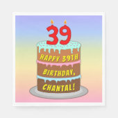 39誕生日:おもしろいケーキとキャンドル+名前をカスタムする スタンダードランチョンナプキン (正面)