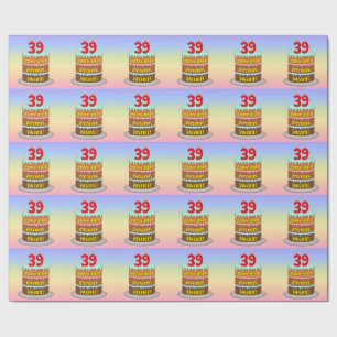 39誕生日:おもしろいケーキとキャンドル+名前をカスタムする ラッピングペーパー