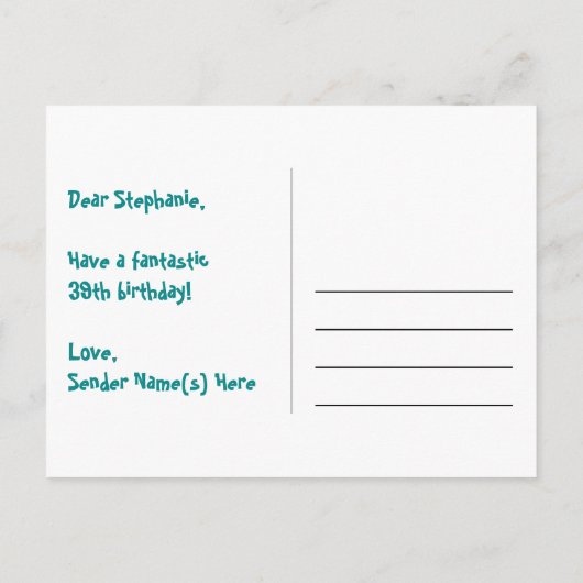 39誕生日:おもしろいハートパターン、レインボー39 ポストカード (裏面)