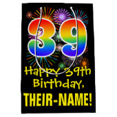 39誕生日:おもしろい花火パターン+虹39 ミディアムペーパーバッグ (正面)