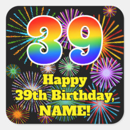 39誕生日:おもしろい花火ルック、虹# 39 スクエアシール