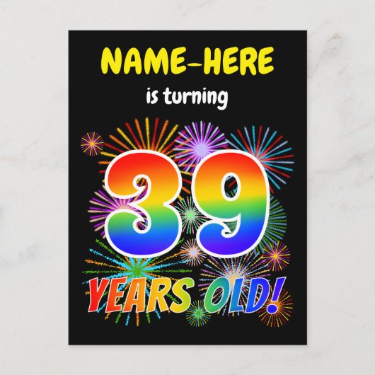 39誕生日-おもしろい花火、レインボールック"39" ポストカード (正面)