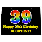 39誕生日～おもしろい, カラフル, 鮮やか, Rainbow 39 ラージペーパーバッグ (正面)