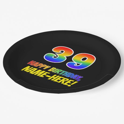 39誕生日:はっきりした,おもしろい,シンプルレインボー39 ペーパープレート (アングル)