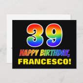 39誕生日:はっきりした,おもしろい,シンプル虹, 39 ポストカード (正面/裏面)