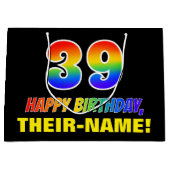 39誕生日:はっきりした,おもしろい,シンプル虹, 39 ラージペーパーバッグ (正面)