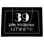 39誕生日:アールデコインスパイアスタイル「39」、名前 ラージペーパーバッグ (正面)