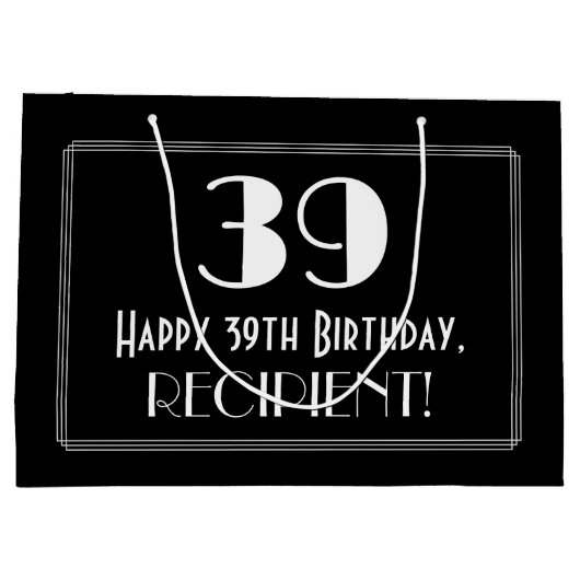 39誕生日:アールデコインスパイアスタイル「39」、名前 ラージペーパーバッグ (裏面)