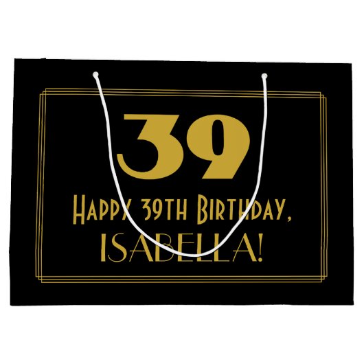 39誕生日—インスパイアアールデコ「39」の外観と名前 ラージペーパーバッグ (裏面)