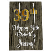 39誕生日:エレガントフェイク金ゴールドルック#,フェイク Wood ミディアムペーパーバッグ (裏面)