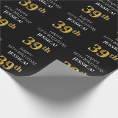 39誕生日:エレガント、ブラック、フェイク金ゴールド ラッピングペーパー (角)