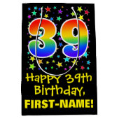 39誕生日:カラフルスターズパターン&レインボー39 ミディアムペーパーバッグ (正面)