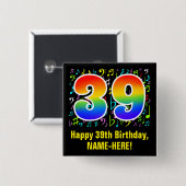 39誕生日:カラフル音楽シンボル、レインボー39 缶バッジ (正面&裏面)