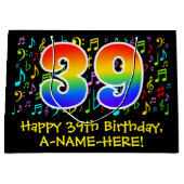 39誕生日-カラフル音楽シンボルRainbow 39 ラージペーパーバッグ