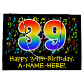 39誕生日-カラフル音楽シンボルRainbow 39 ラージペーパーバッグ