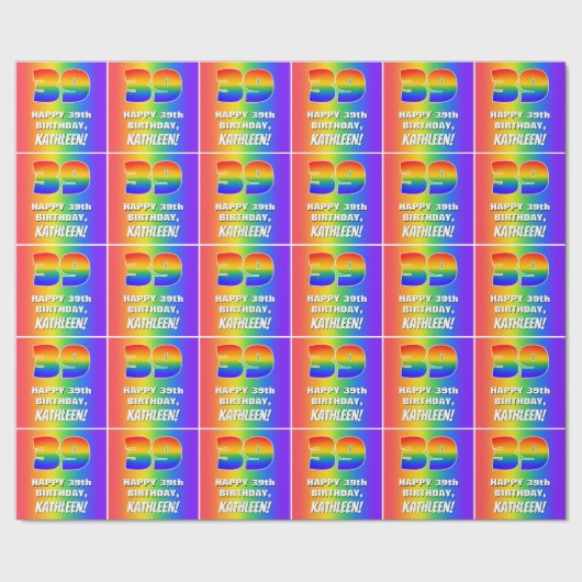 39誕生日: カラフル、おもしろいレインボーパターン# 39 ラッピングペーパー (シーム)