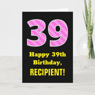39誕生日：ピンクストライプのハートと39" +名前 カード