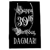 39誕生日:、ファンシースクリプエレガントト+名前をカスタムする ミディアムペーパーバッグ (正面)