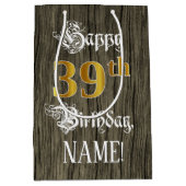 39誕生日:フェイク金ゴールドルック&ウッドフェイクパターン ミディアムペーパーバッグ (正面)